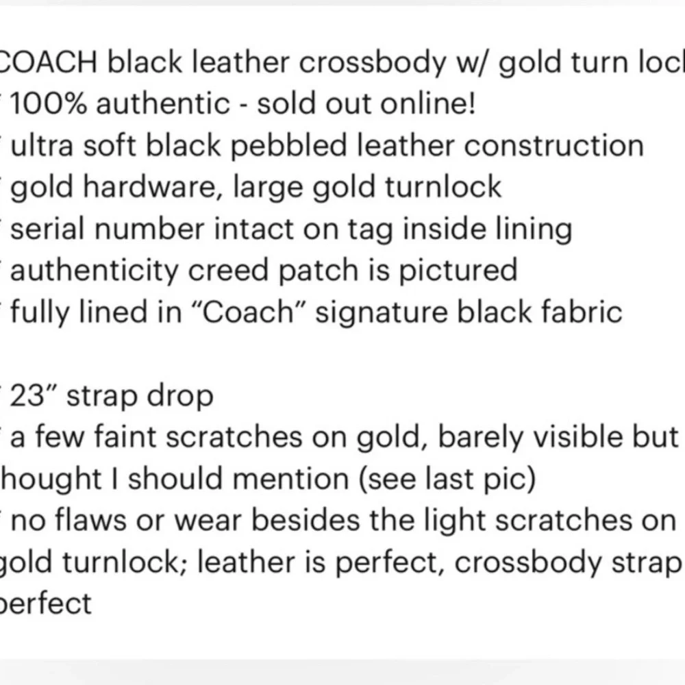 *Coach* Liv Black Leather Crossbody with Gold Turn-Lock